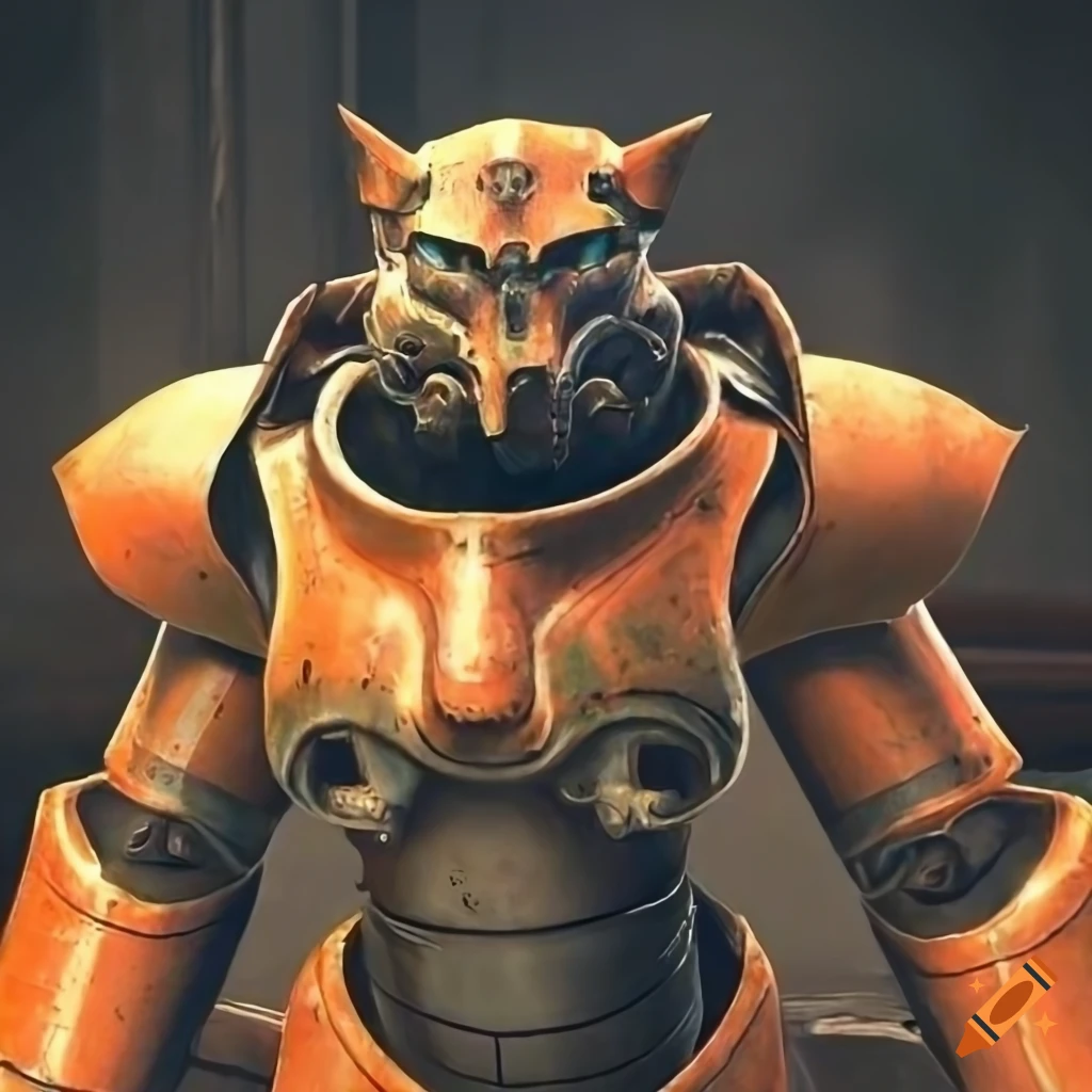 Power armor from fallout with a fox motif and black paint on Craiyon