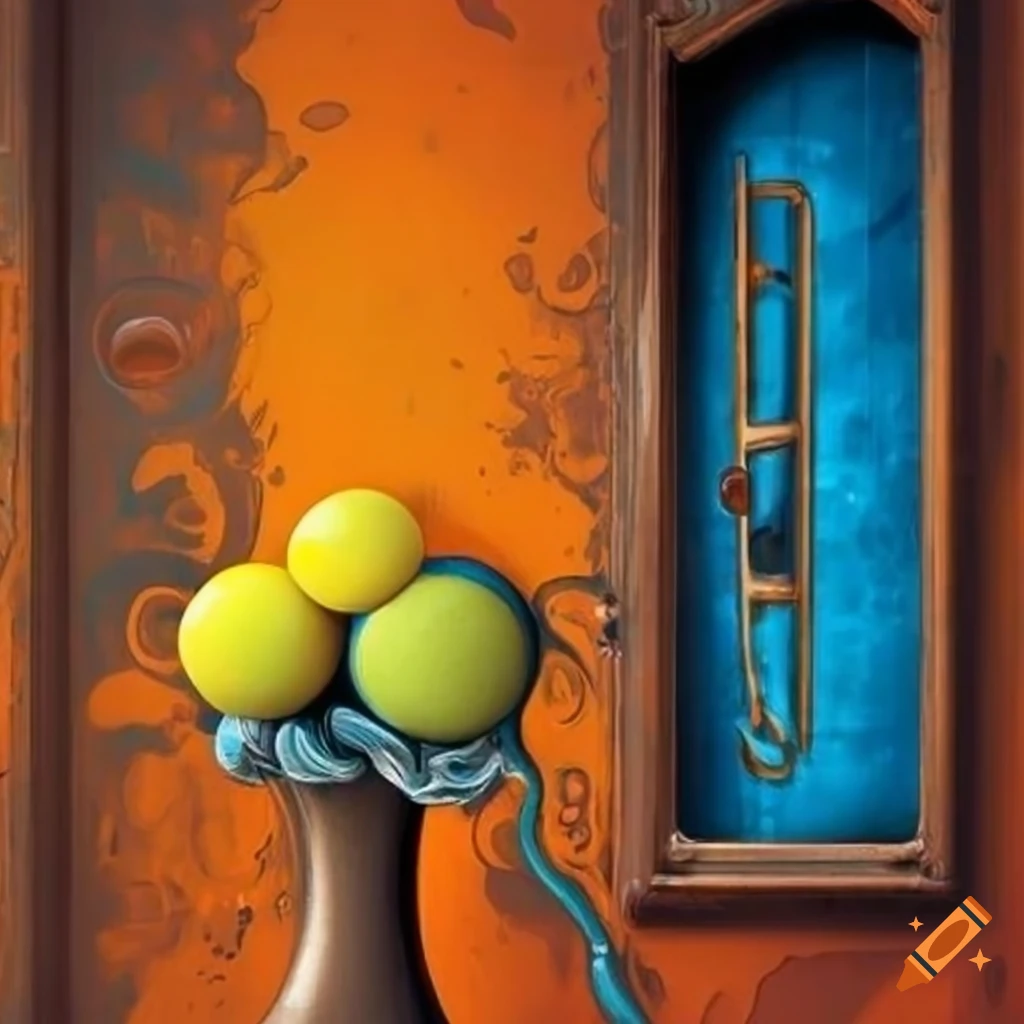 Surreal Abstract Art With Colorful Door And Flower Vase Surreal Abstract Art With Colorful Door And Flower Vase