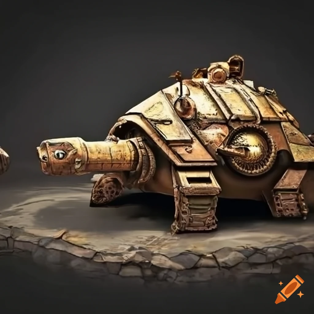 futuristic steampunk tank in turtle shape style