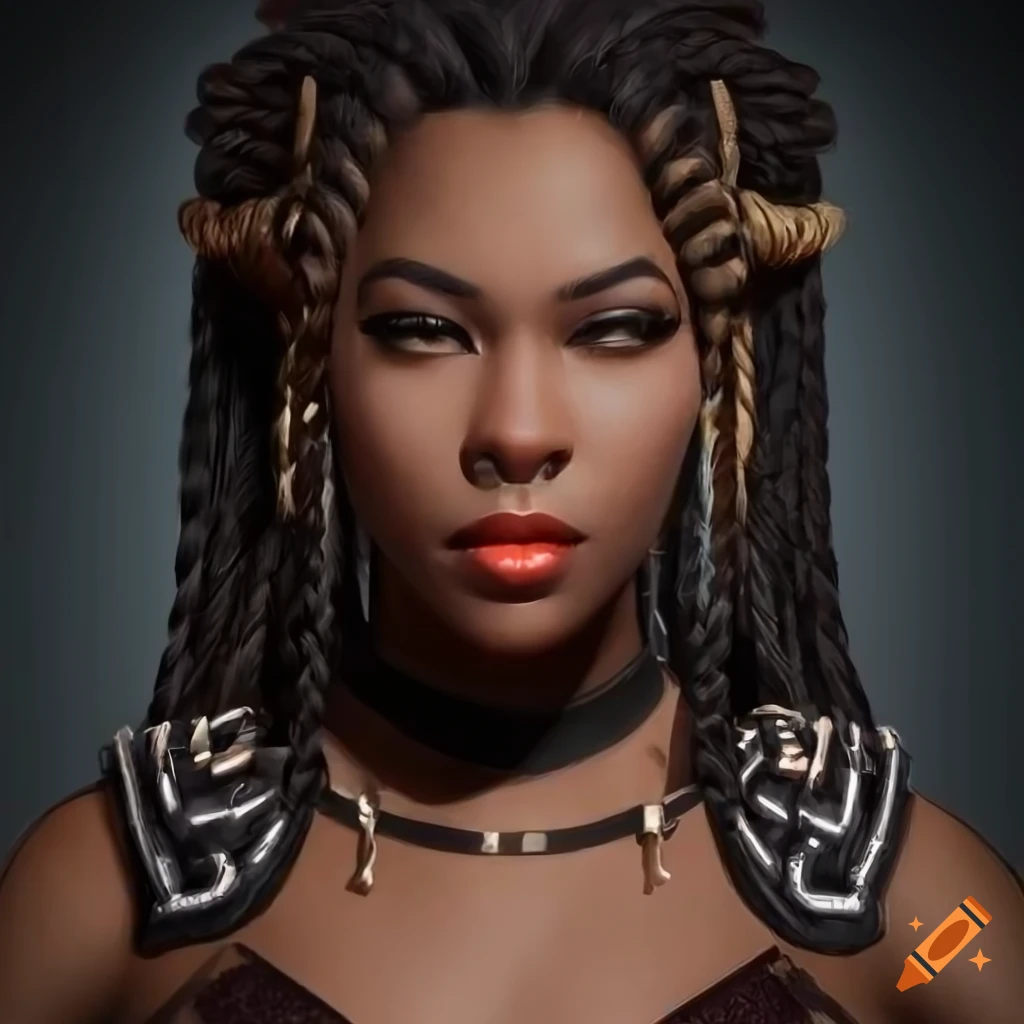 Digital illustration of a beautiful black barbarian woman on Craiyon
