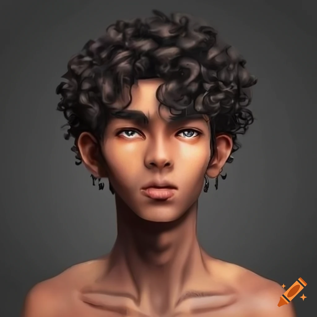 Japanese Anime Inspired Male Character With Dark Brown Skin And Black Curly Undercut On Craiyon