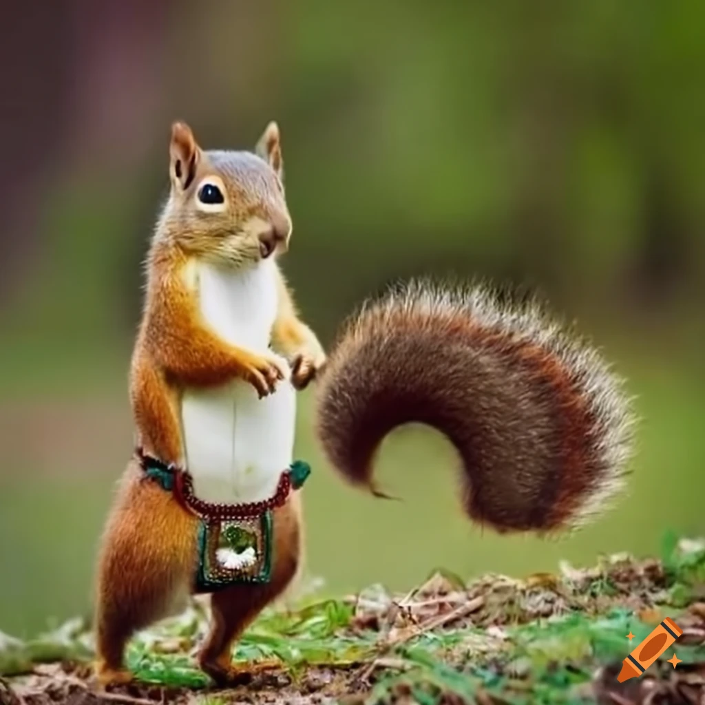 Funny squirrel wearing lederhosen