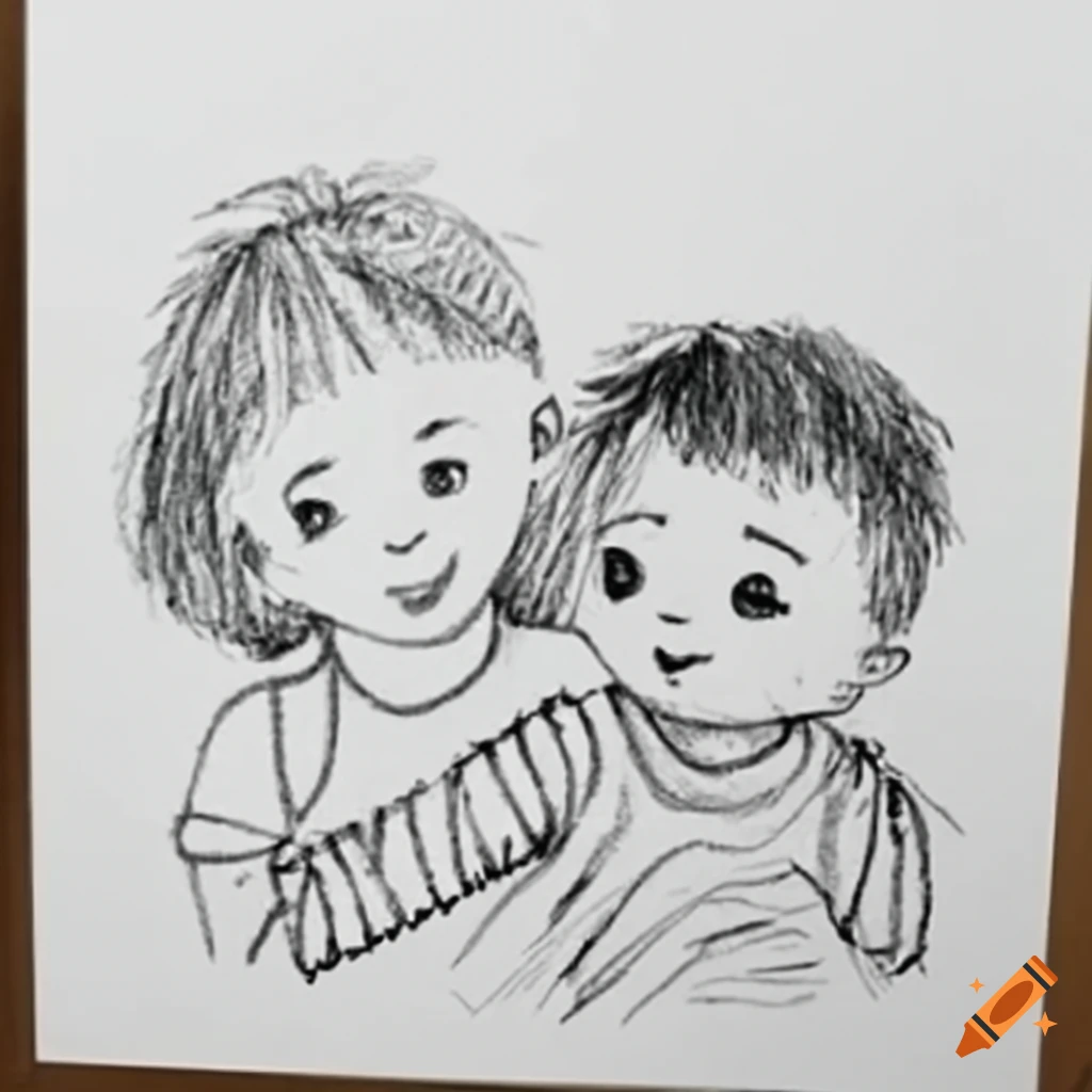Boy and Girl, Kids Sketch of Brother and Sister - Stock Illustration  [70407762] - PIXTA