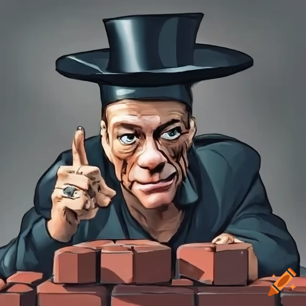 Jean-Claude Van Damme with a black magician hat and a magic stick