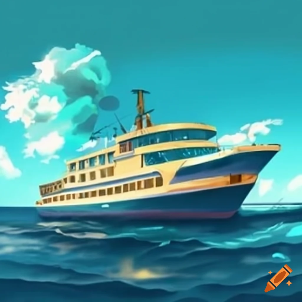cruise ship sailing towards an island