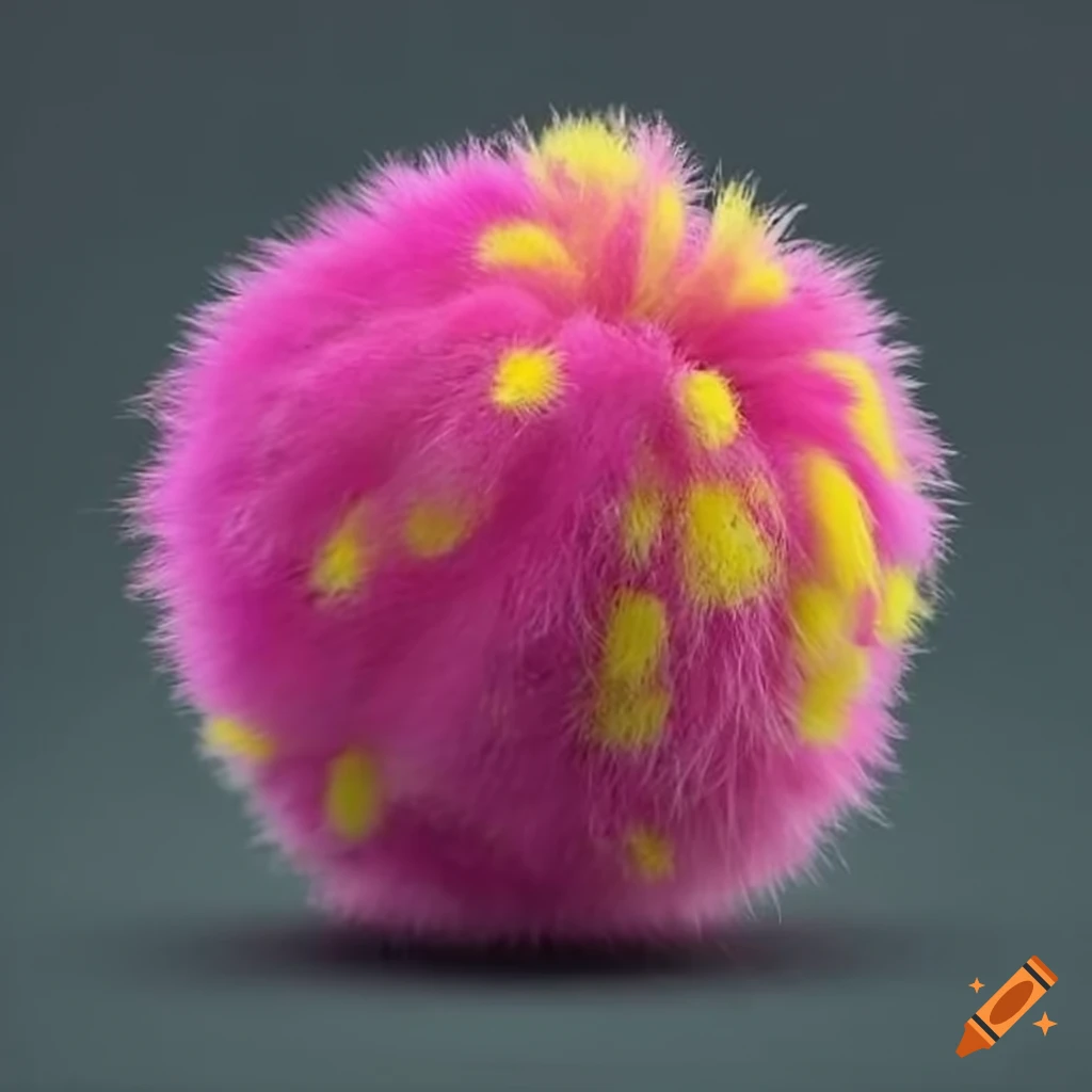 Adorable pink fuzzy ball toy with yellow spots on Craiyon