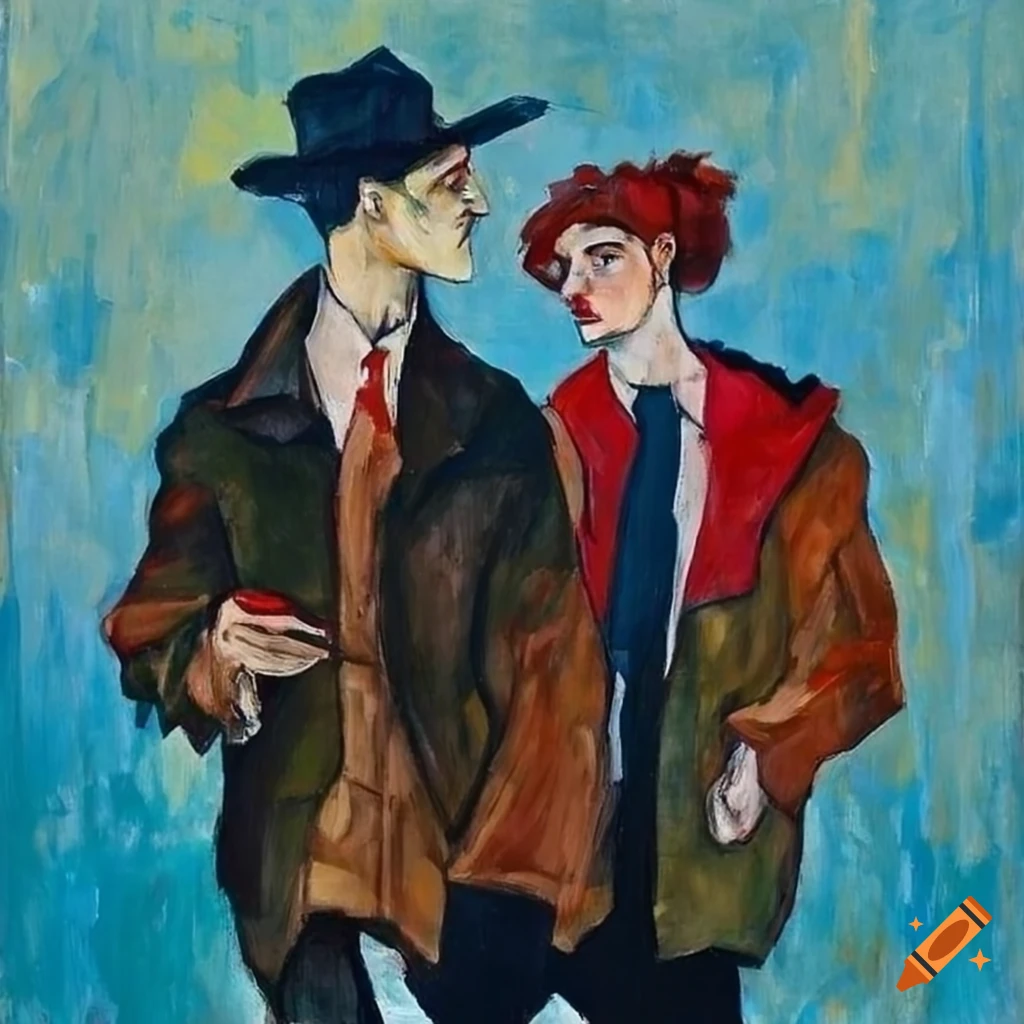 Painting of a couple walking in an urban setting on Craiyon