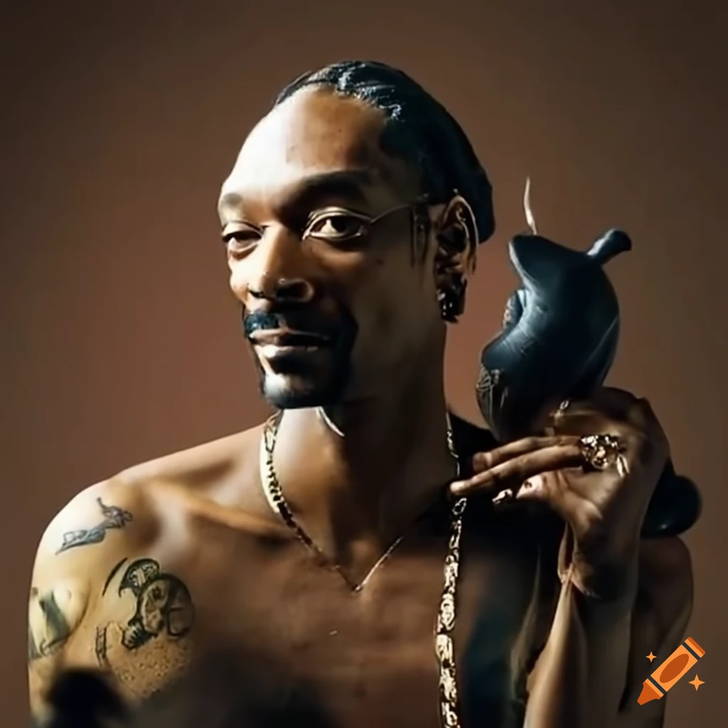 Snoop Dogg as a superhero riding a snail