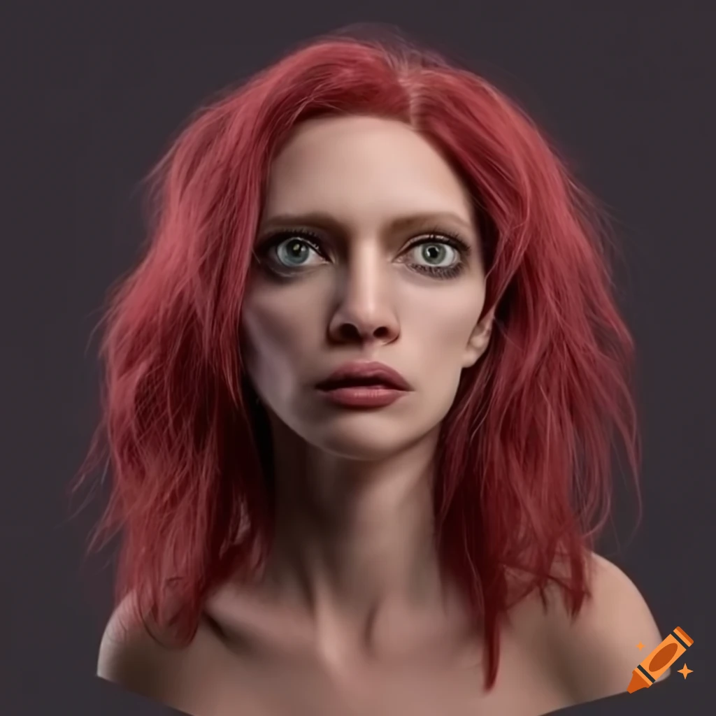 portrait of a maroon-haired humanoid alien woman