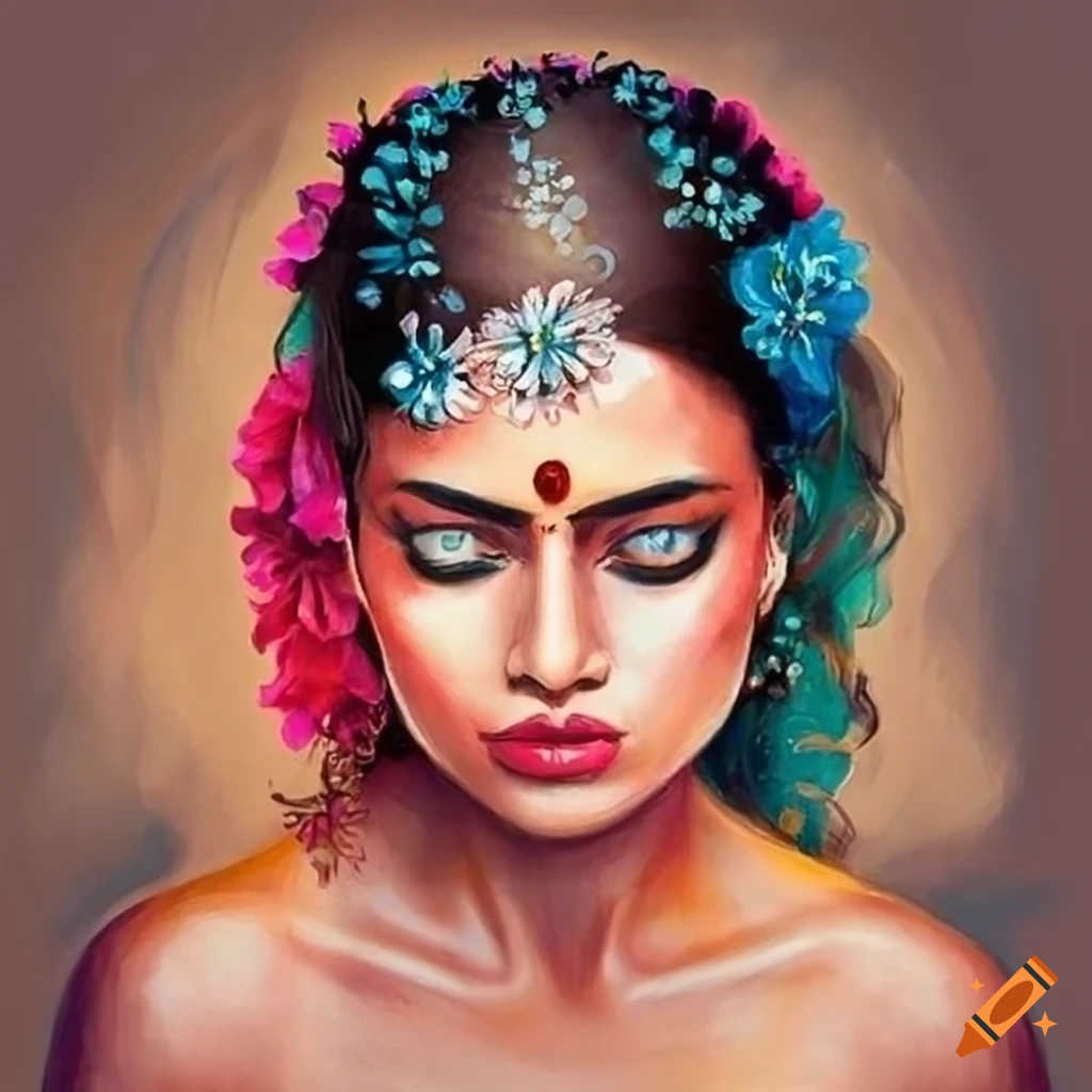 Painting Of An Indian Woman With Flowers In Her Hair On Craiyon
