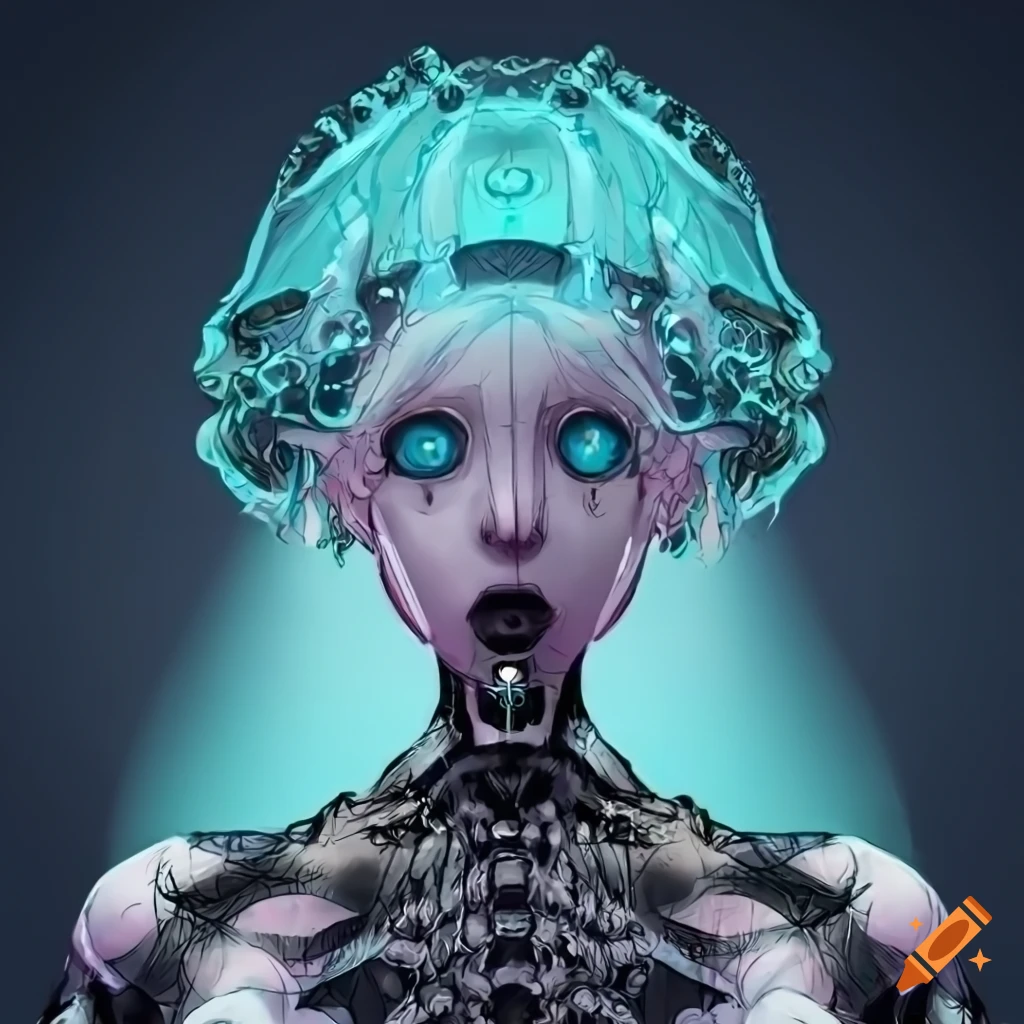 cyberpunk anime style illustration of an android girl