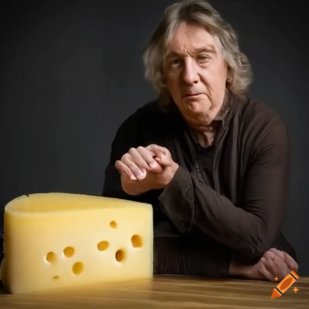 James may sitting at a conference table with cheese
