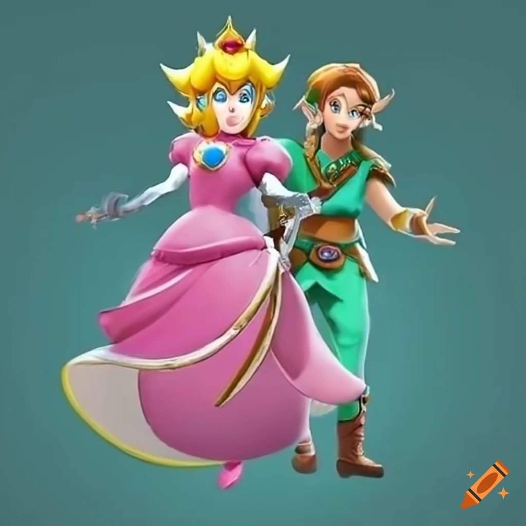 Link and princess peach switch outfits on Craiyon