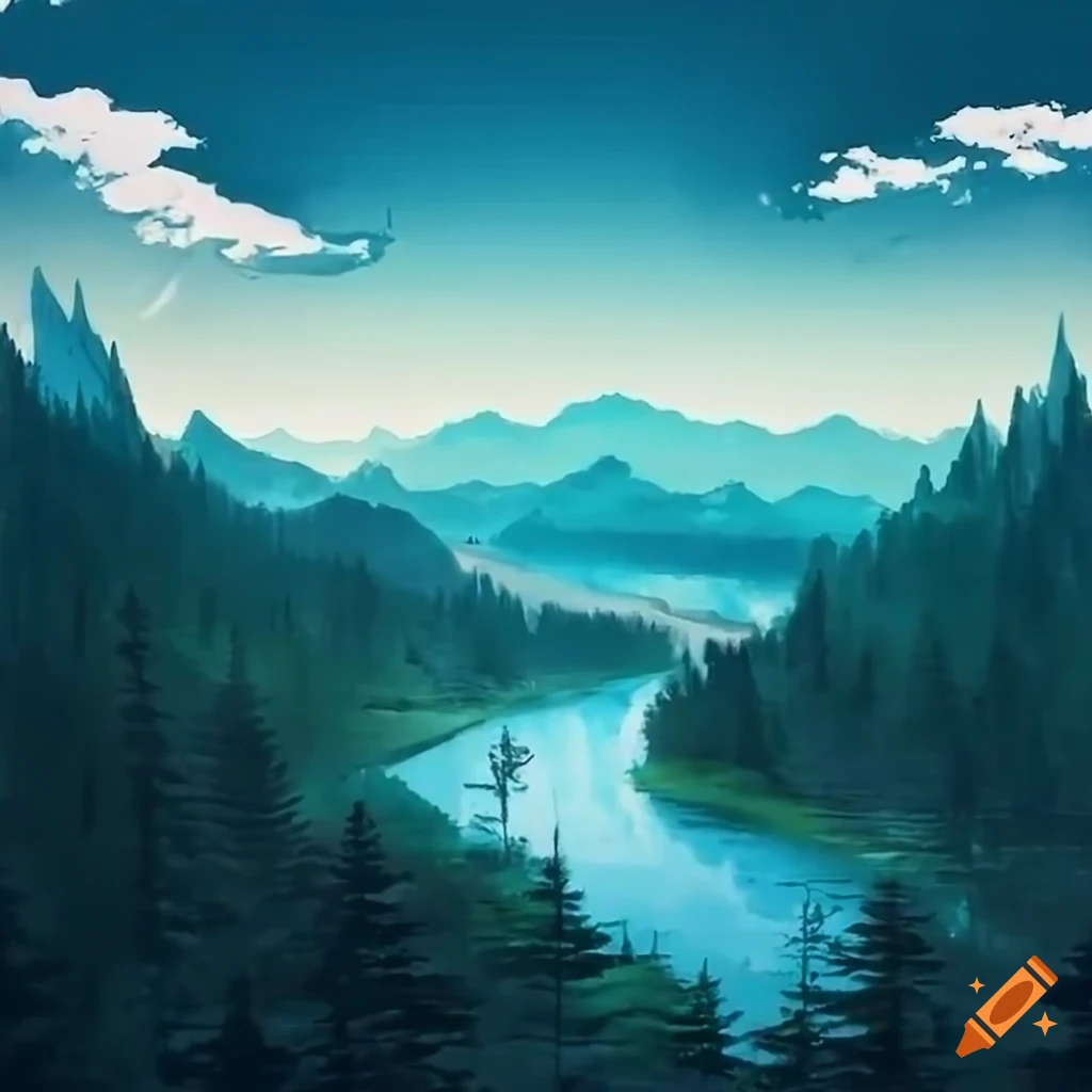 aerial-view-of-mountains-river-and-trees