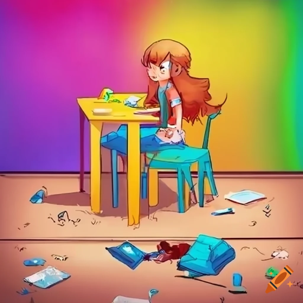 cartoon messy school desk