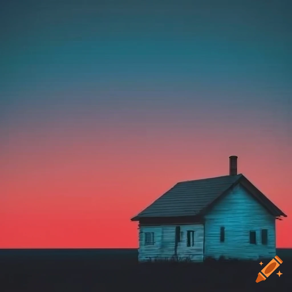 sunset with a house on the horizon