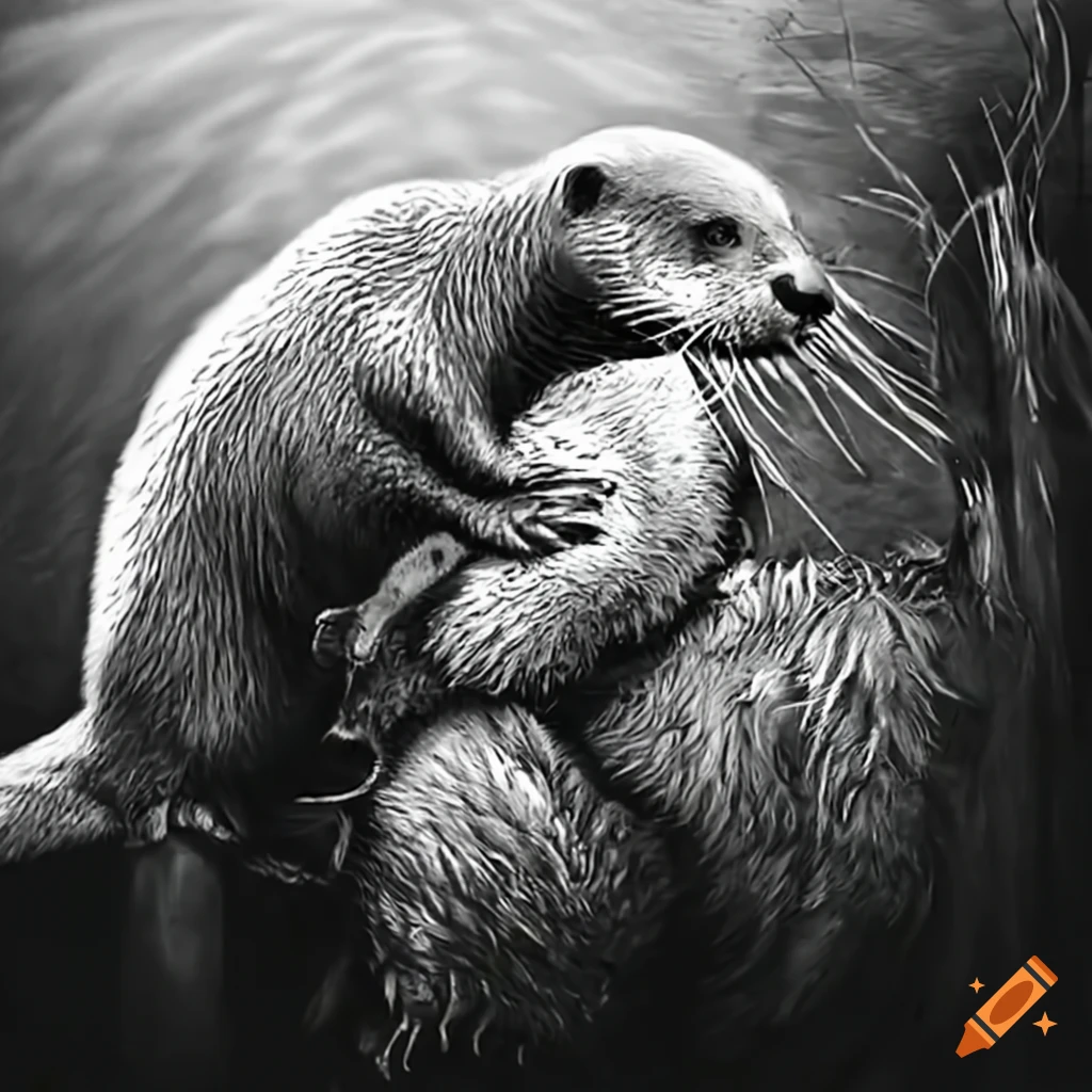 otter and deer interacting in nature