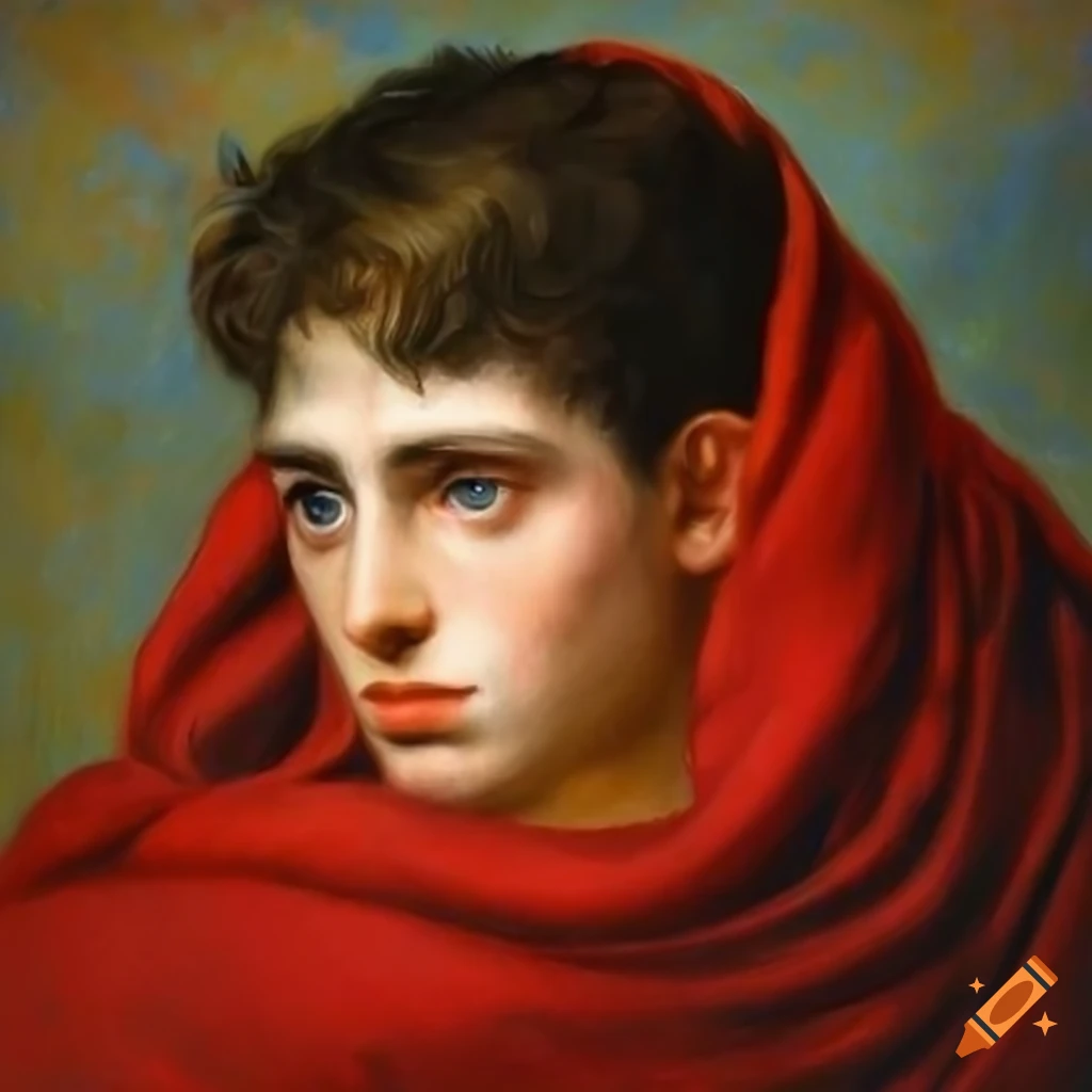 Young man with red hair and angel wings in military pilot jacket in