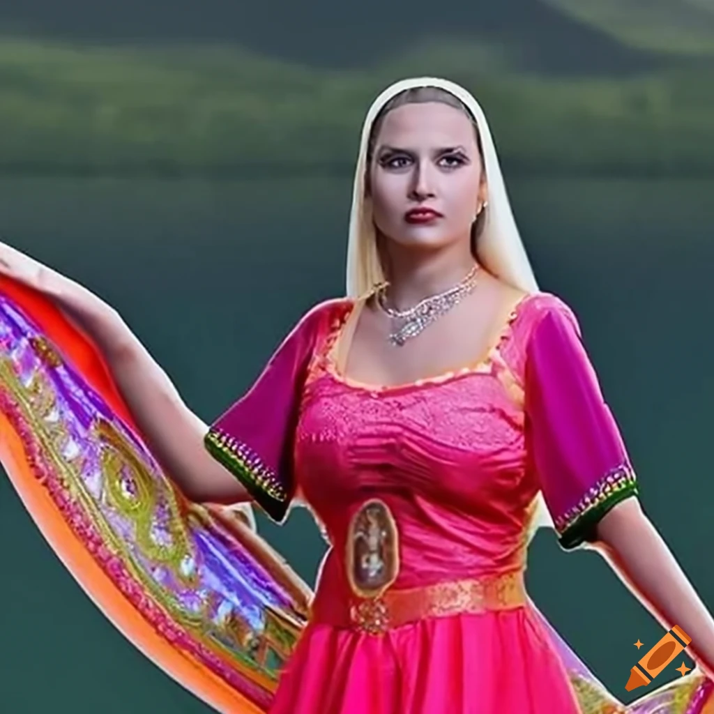 hyperrealistic portrait of a woman at a mountain lake sunset
