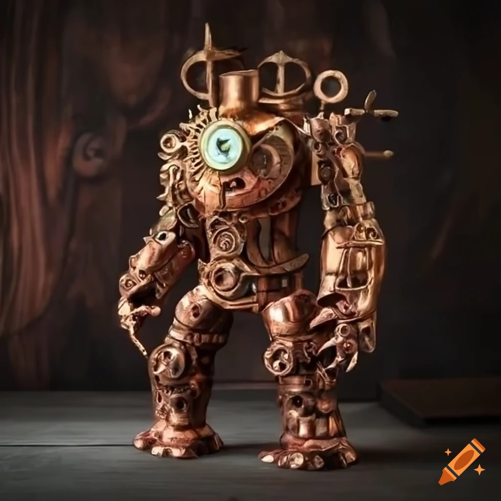 copper, crystal and brass steampunk Golem
