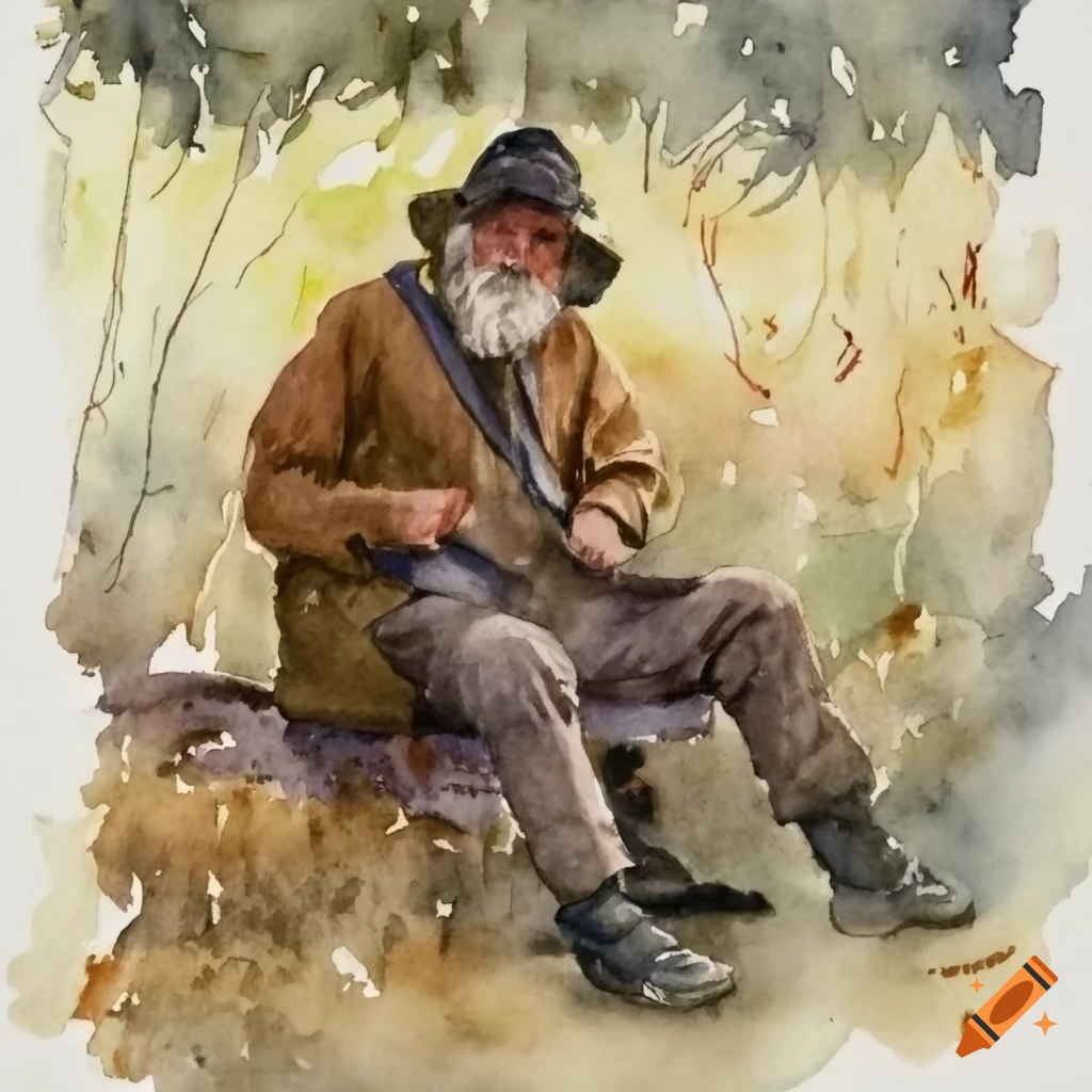 watercolor of a person sitting in the wilderness