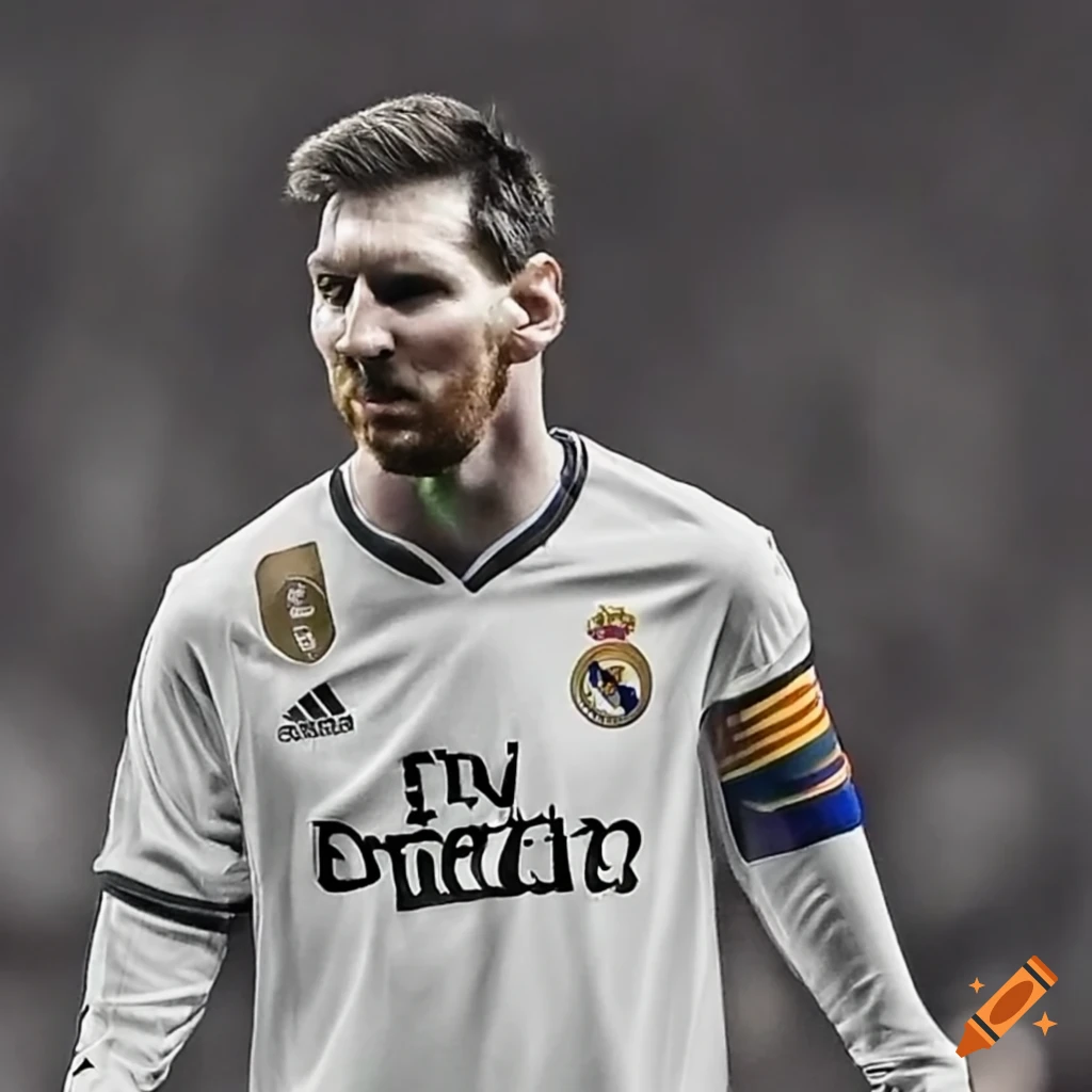 Image of messi wearing a real madrid jersey on Craiyon
