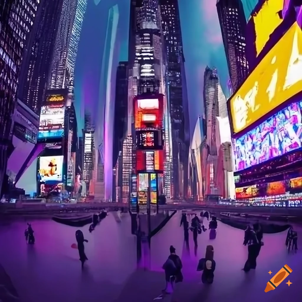 vibrant night scene of Times Square in New York City