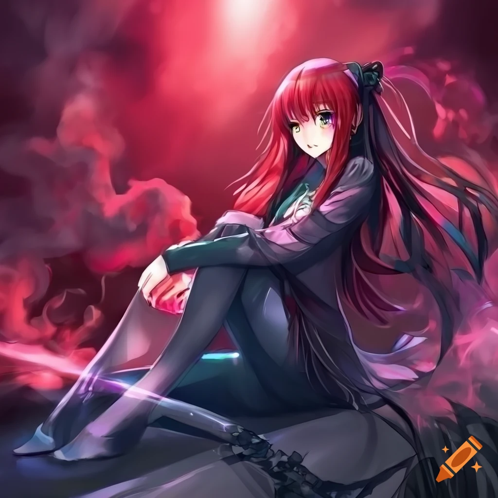 Anime style girl with black hair in a cloak on Craiyon