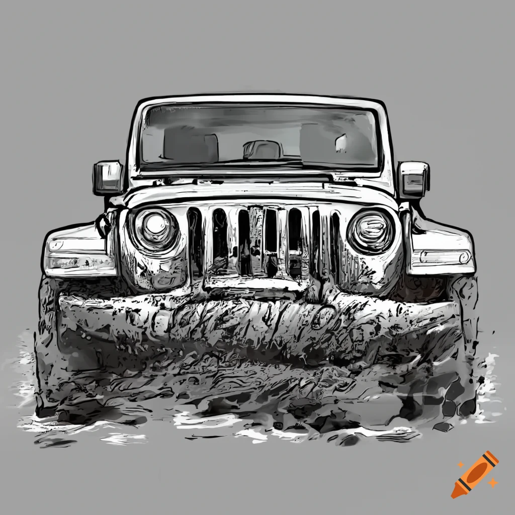Single line drawing of tough 4x4 speed trail jeep car. Adventure offroad  rally vehicle transportation concept. One continuous line draw design::  tasmeemME.com