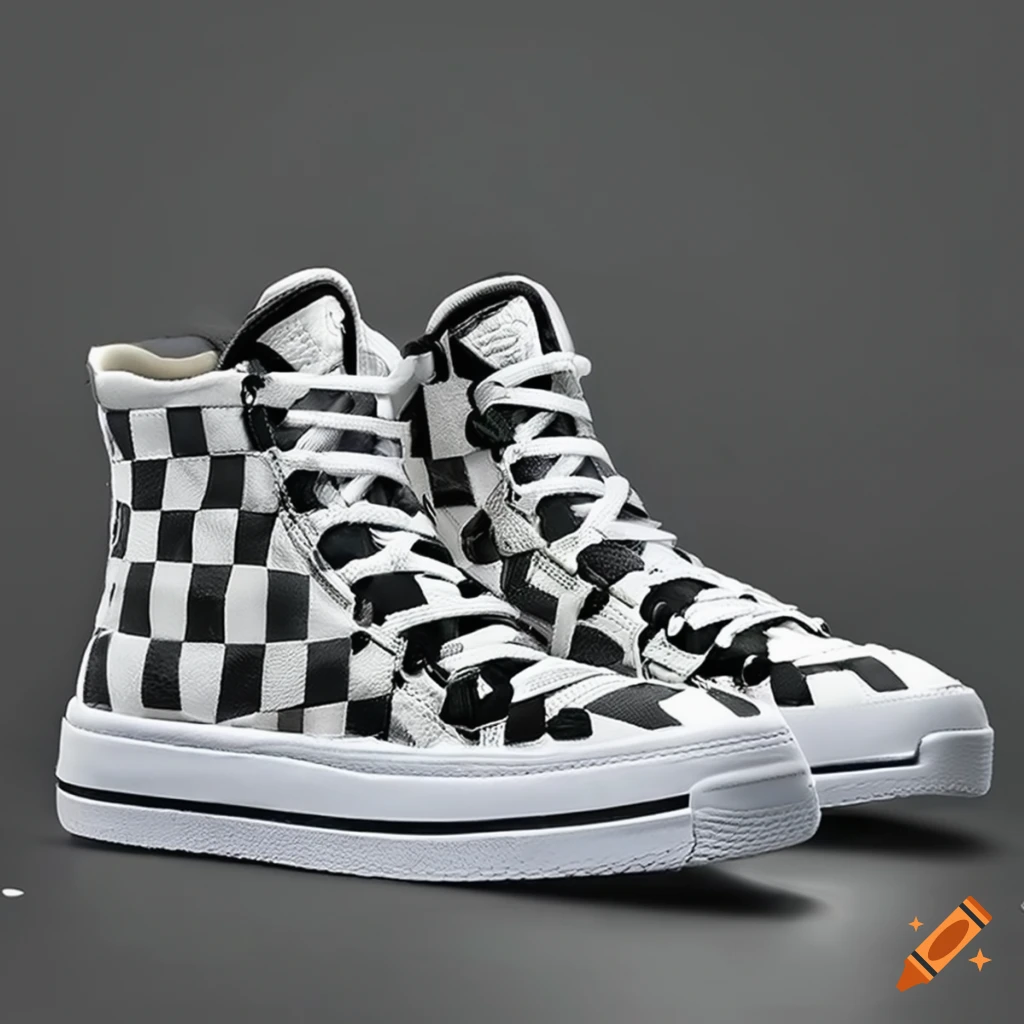 Black and white checkered high top sneakers on Craiyon