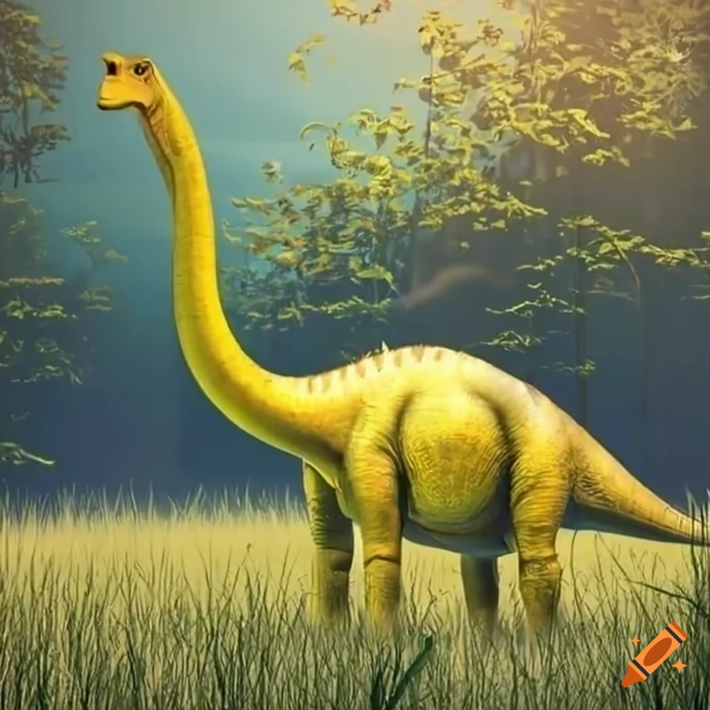 yellow-brachiosaurus-in-the-wild-grass