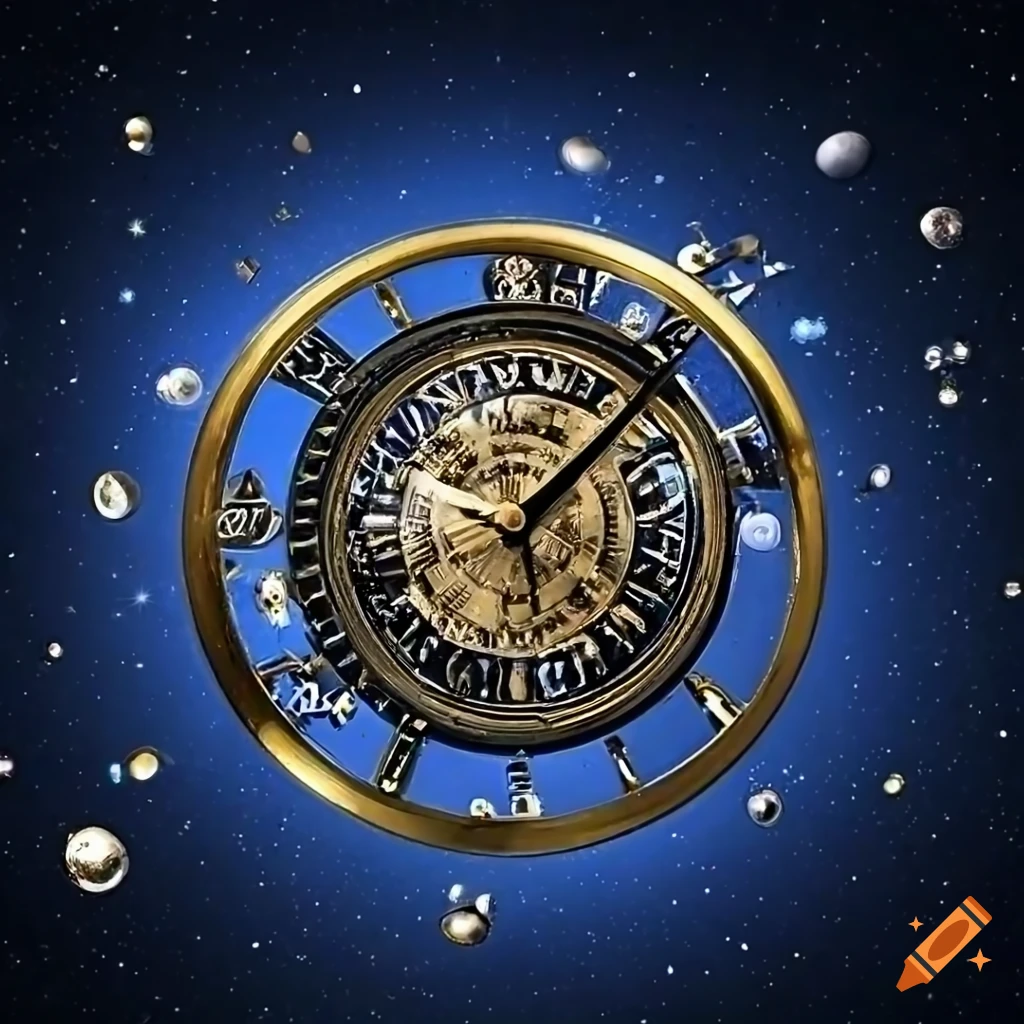 Surreal golden clocks in outer space