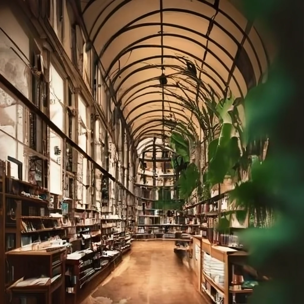 Beautiful library with plants and cozy lighting on Craiyon