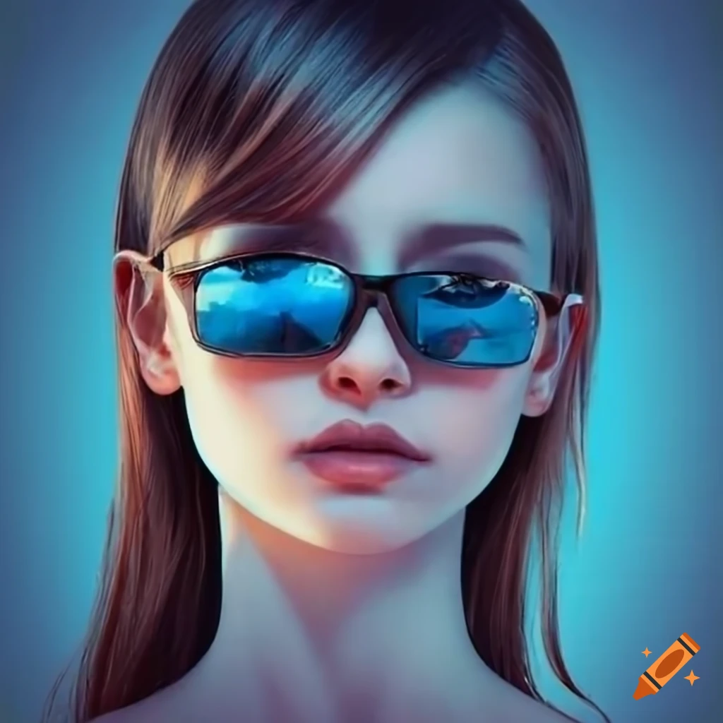 Girl wearing sunglasses with blue reflection on Craiyon