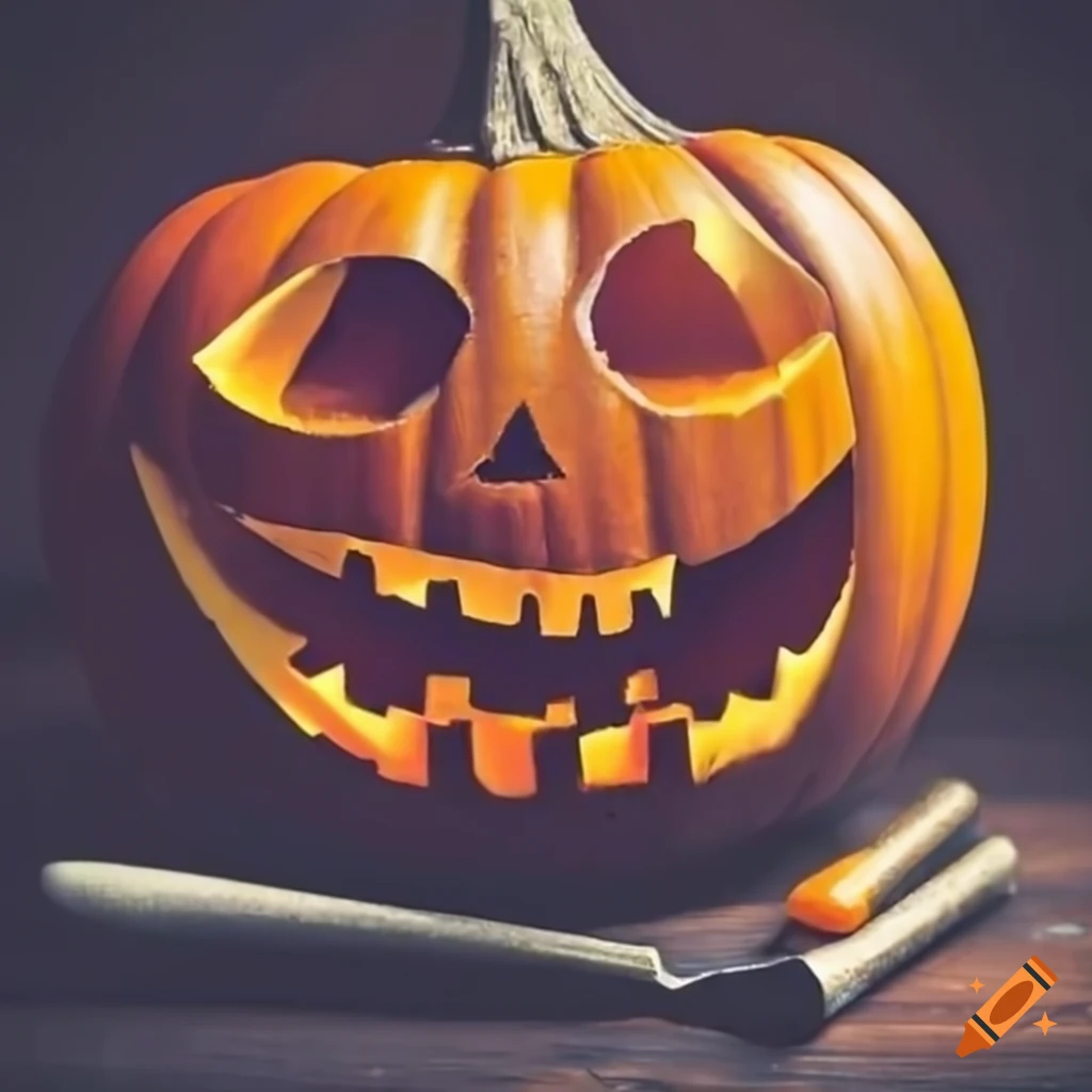 Halloween pumpkin and carving tools