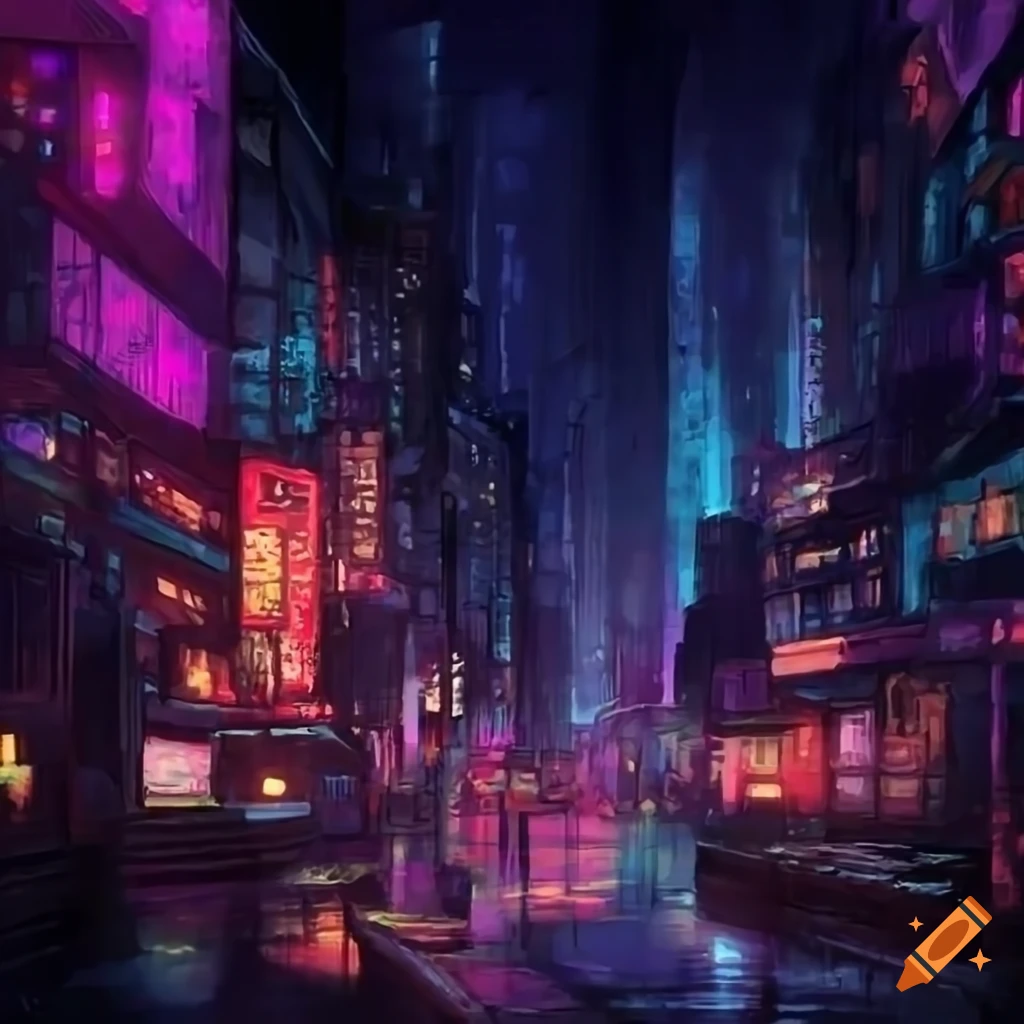 Cyberpunk city at night inspired by craig mullins on Craiyon