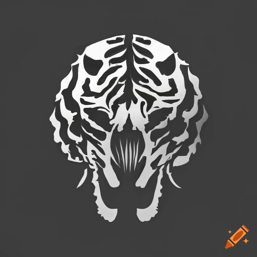 black and white stencil of a tiger skull