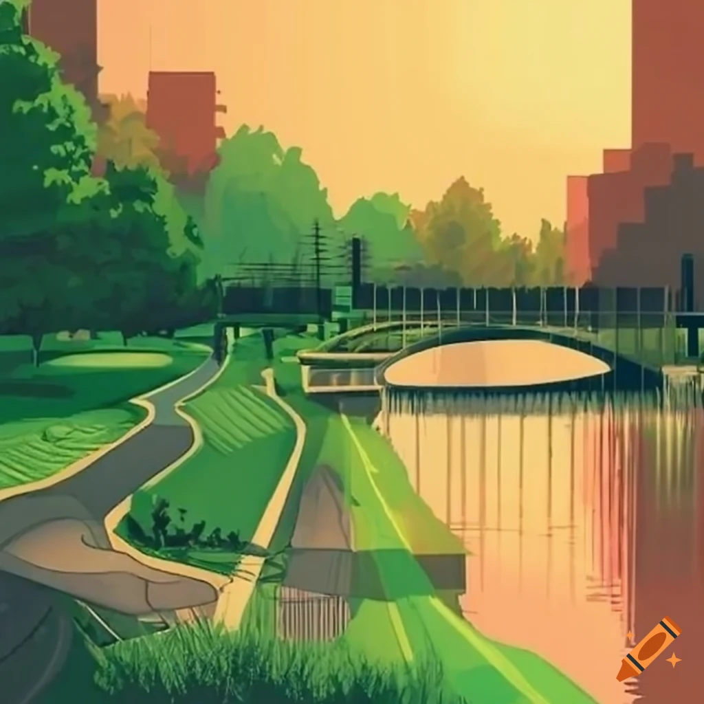 park design beside a river