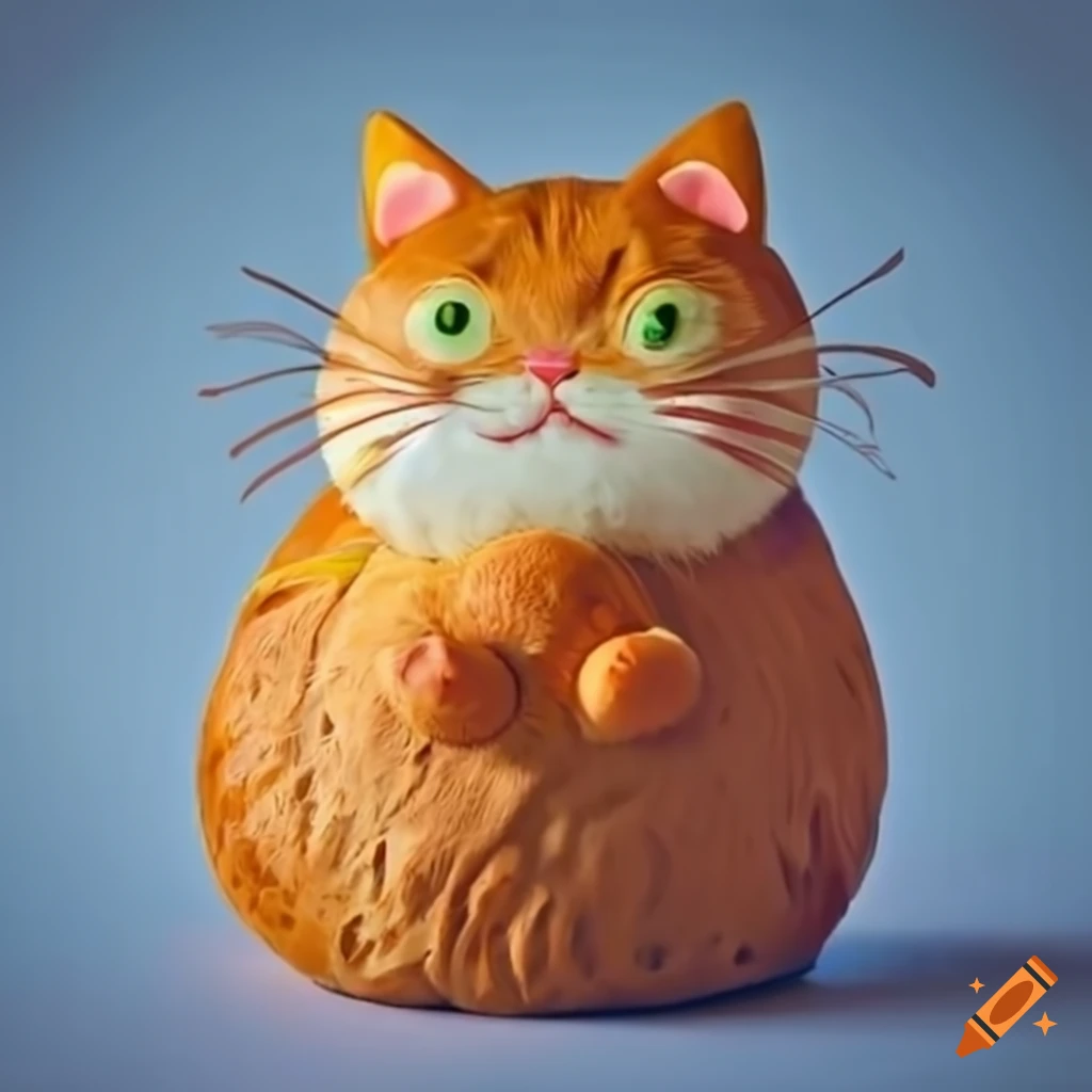 Artistic illustration of an orange cat shaped like a loaf of bread on