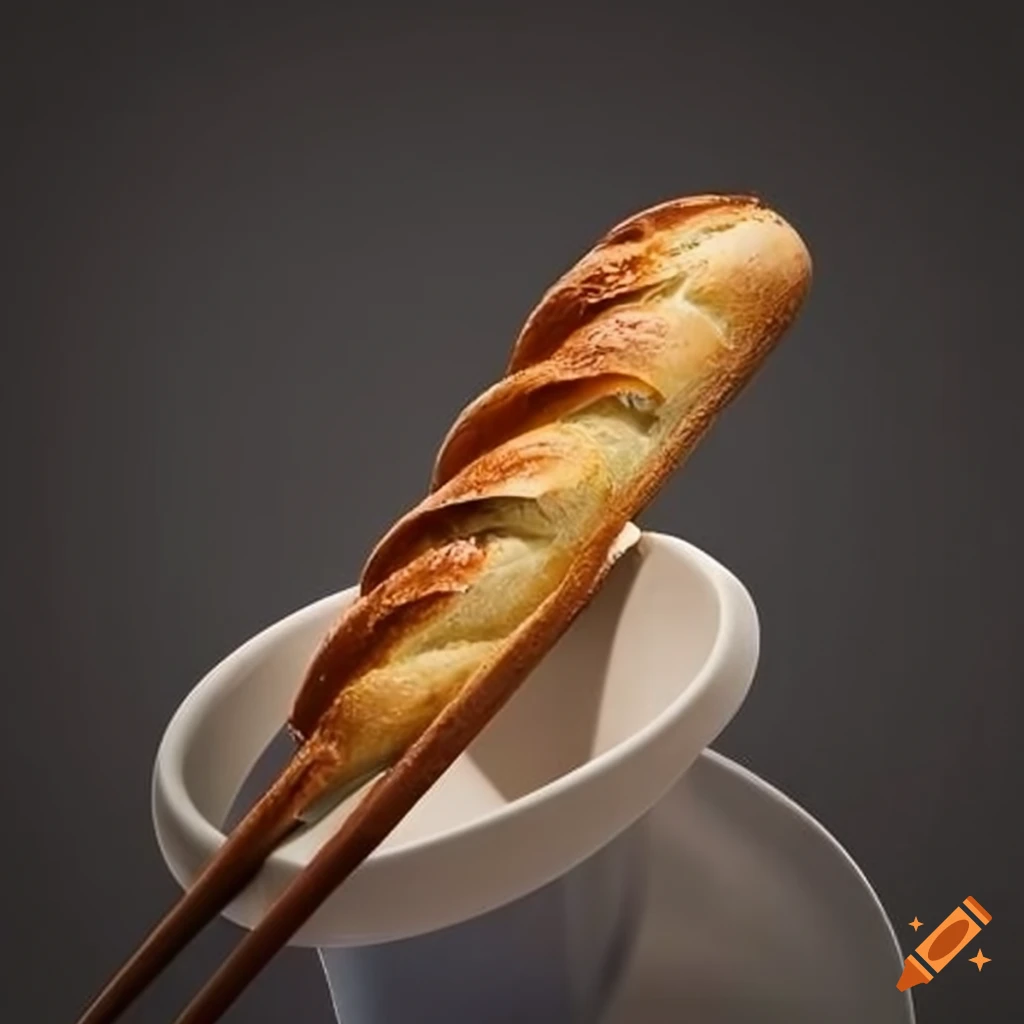 Fusion of chinese and french cuisine - chopsticks made of baguette