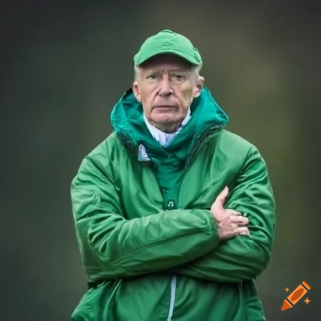 Middle aged football coach in a green jacket