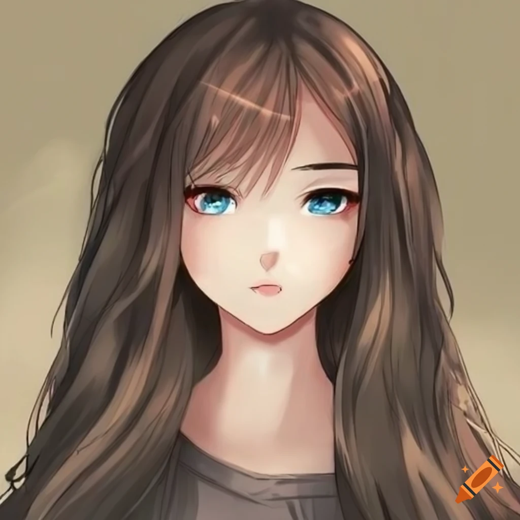 Anime girl with long brown hair and green eyes on Craiyon