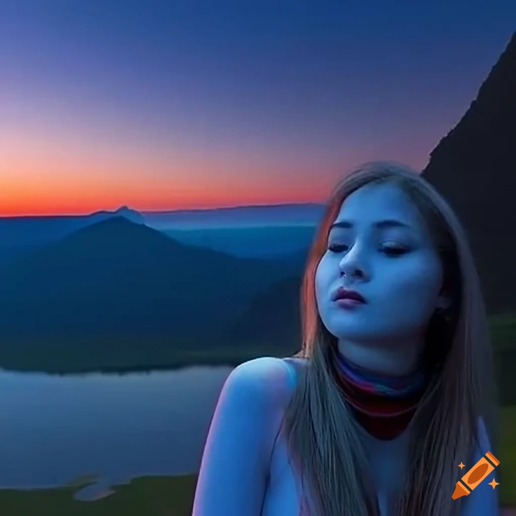 Sunset at a mountain lake on Craiyon