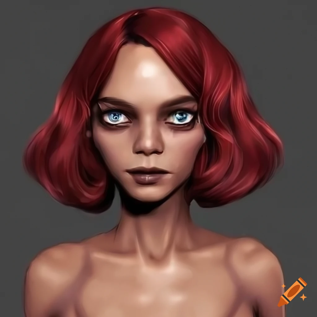 Artwork Of A Maroon Haired Alien Woman With Pointed Ears On Craiyon 