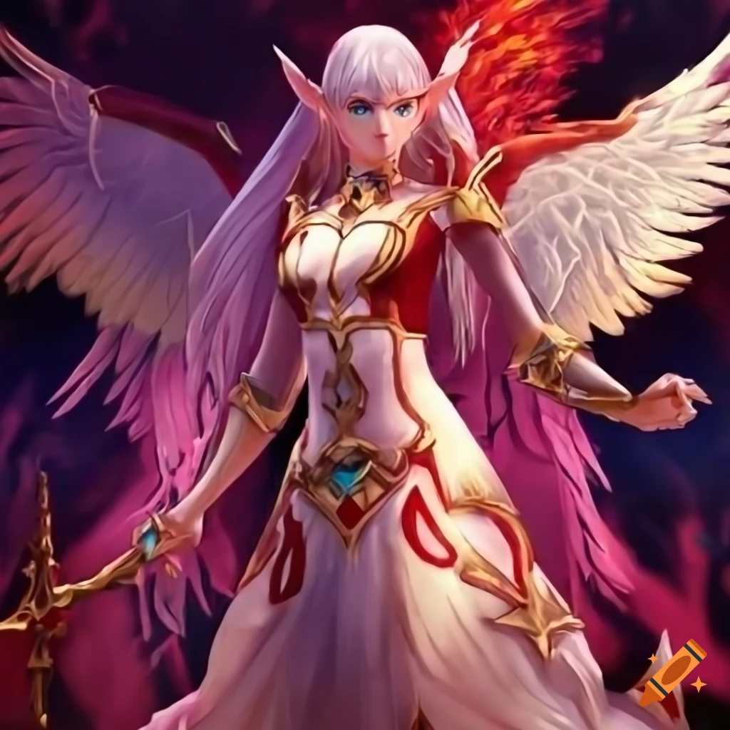 ethereal elf with four wings and a divine presence