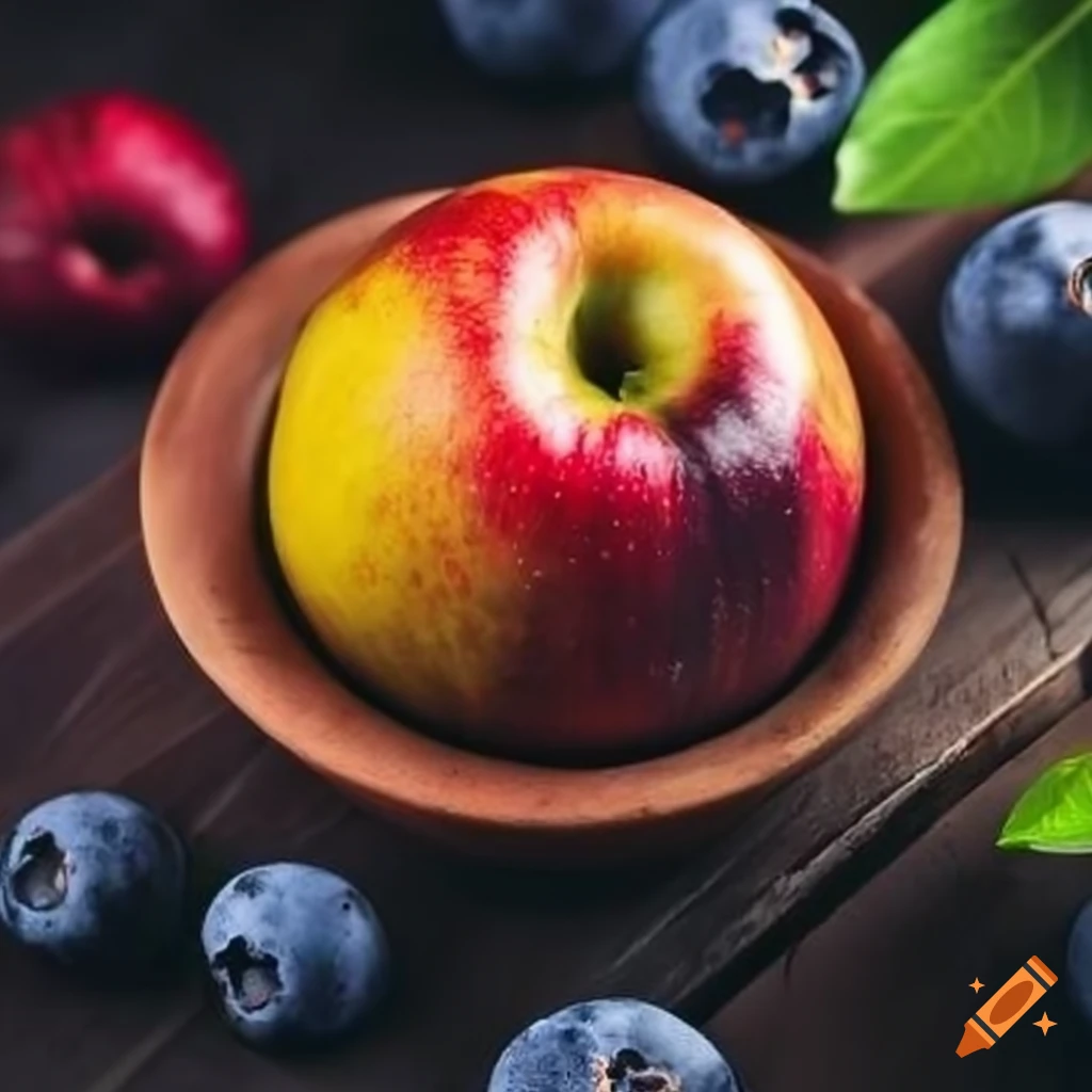 colorful fruits: apple, lemon, blueberry