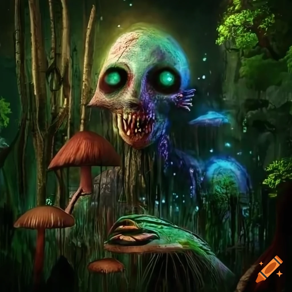 cosmic horror mushroom mangrove swamp forest landscape
