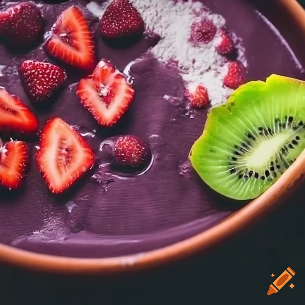 a bowl of açai with milk and fruit toppings