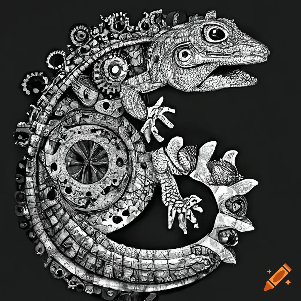steampunk lizard with brass mechanism