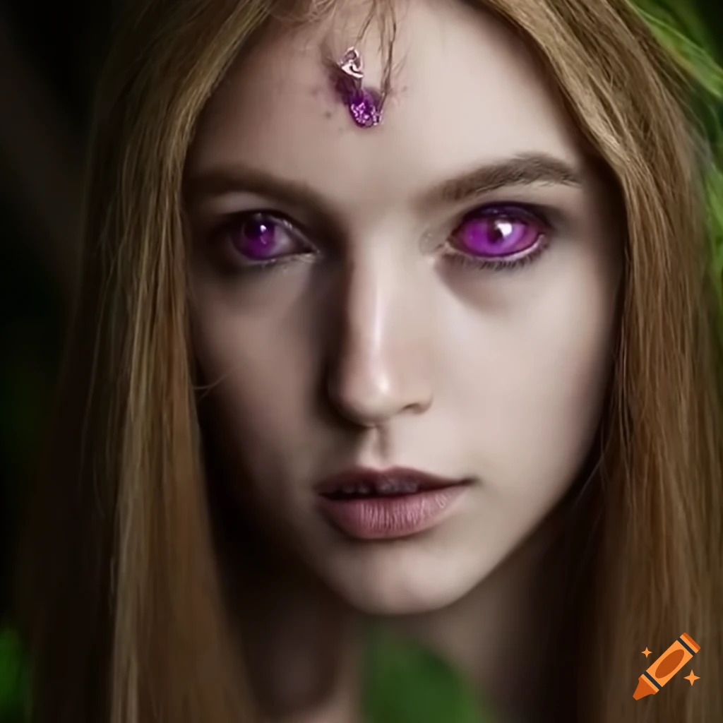 Image of a beautiful half elf druid with purple eyes on Craiyon